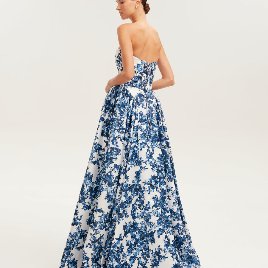 Ethereal Blossom Strapless Maxi Elbise