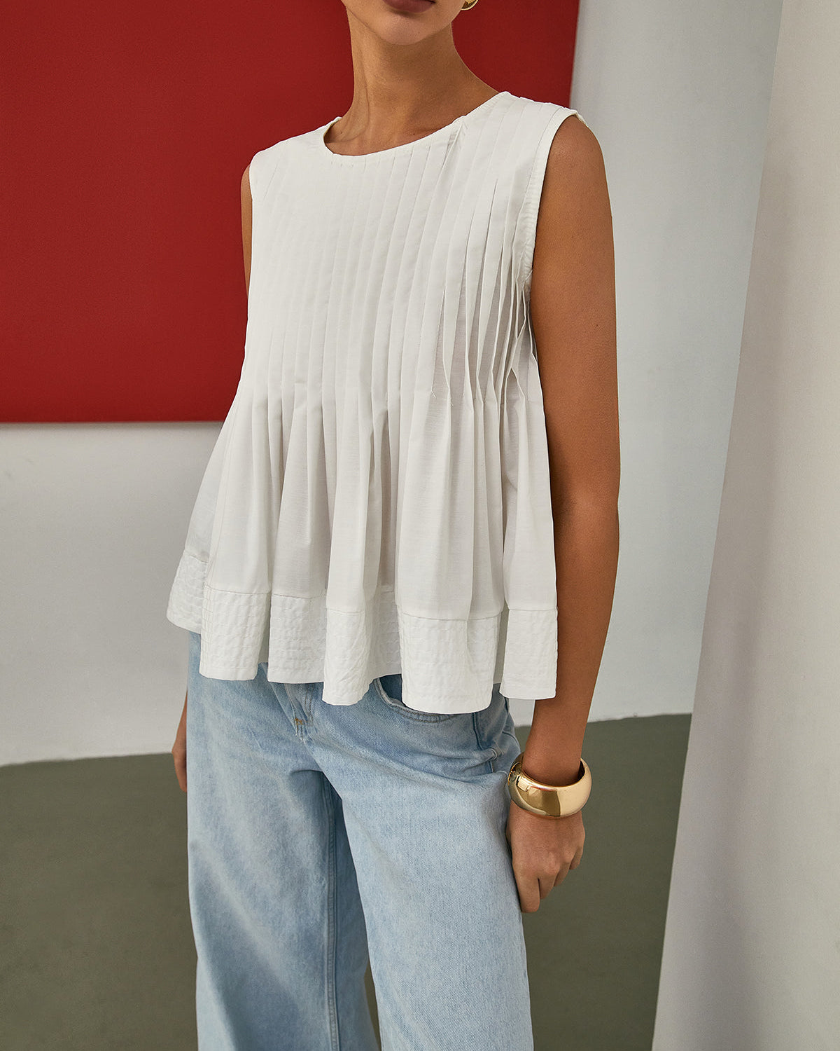Elegant Pleats Kolsuz Bluz