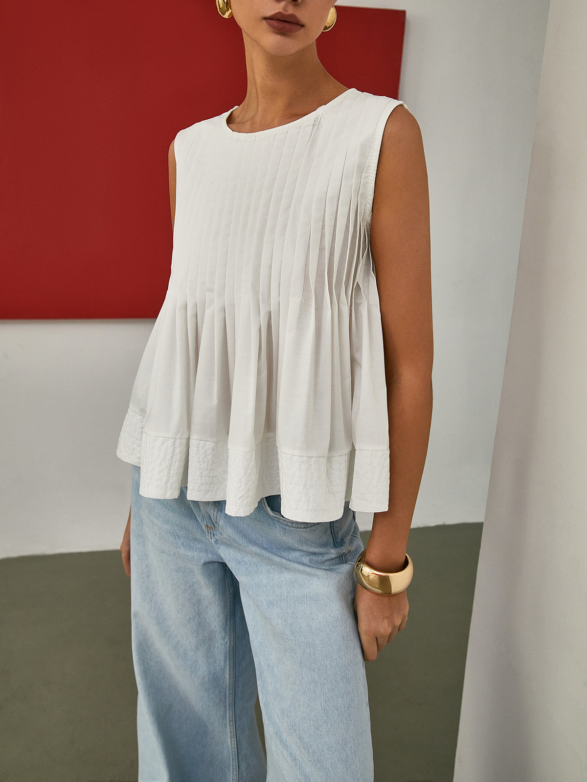 Elegant Pleats Kolsuz Bluz