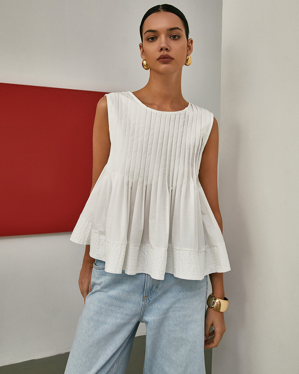 Elegant Pleats Kolsuz Bluz