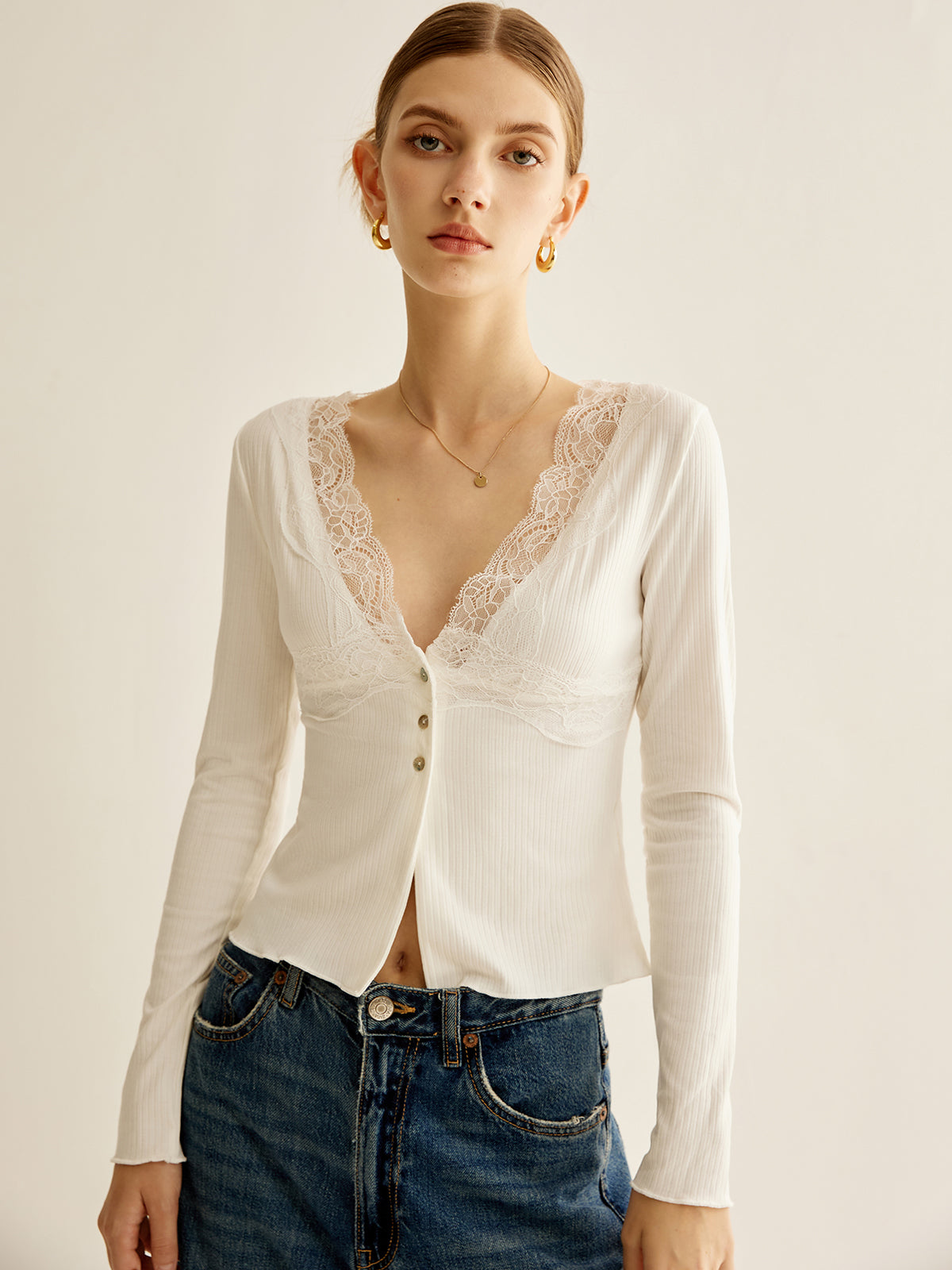 Lace Grace Düğmeli Bluz