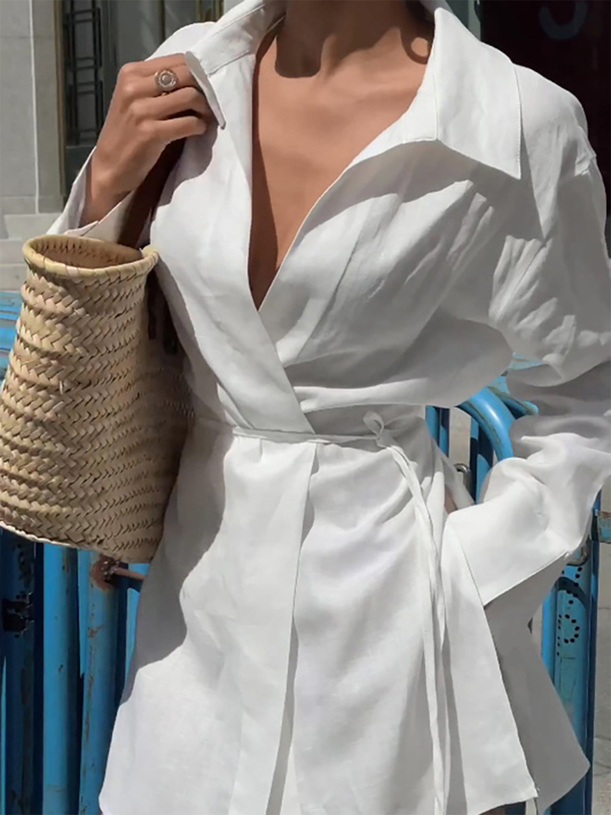 Linen Elegance Kuşaklı Gömlek Bluz