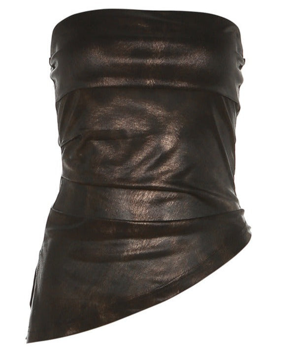 Straplez Sedefli Crop Bluz