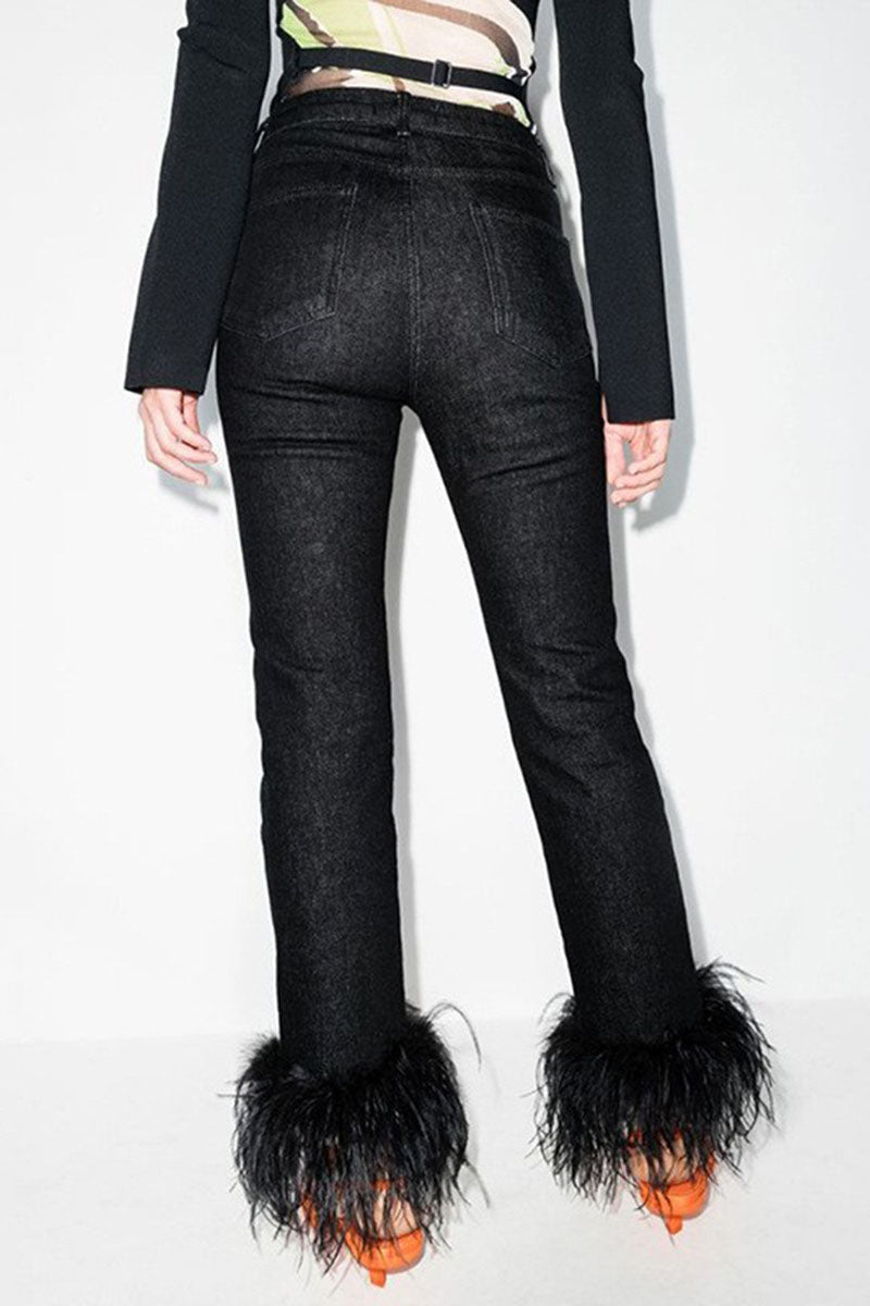 Lorra Tüy Paçalı Denim Pantolon