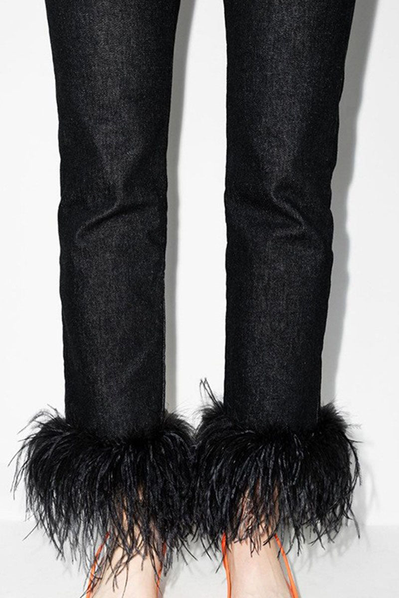 Lorra Tüy Paçalı Denim Pantolon