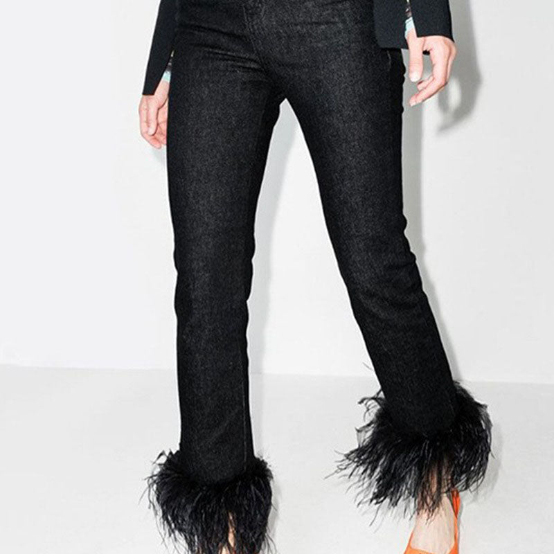 Lorra Tüy Paçalı Denim Pantolon