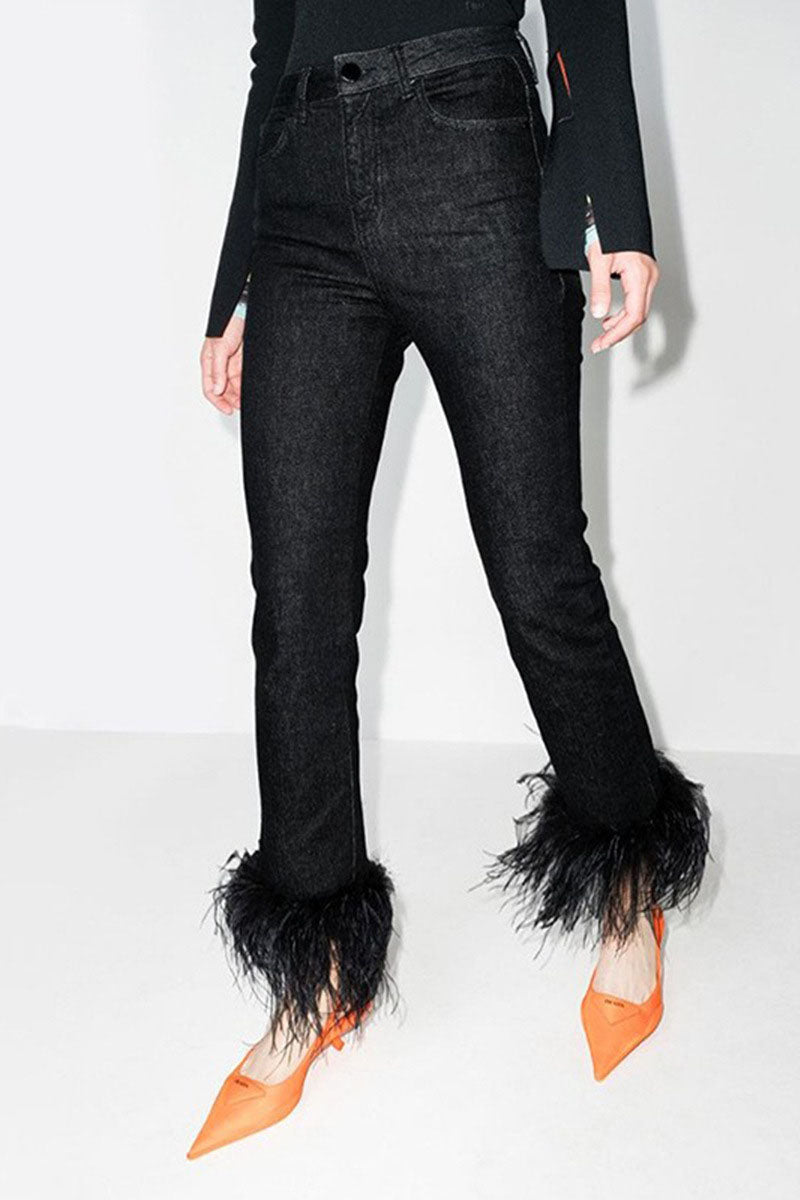 Lorra Tüy Paçalı Denim Pantolon