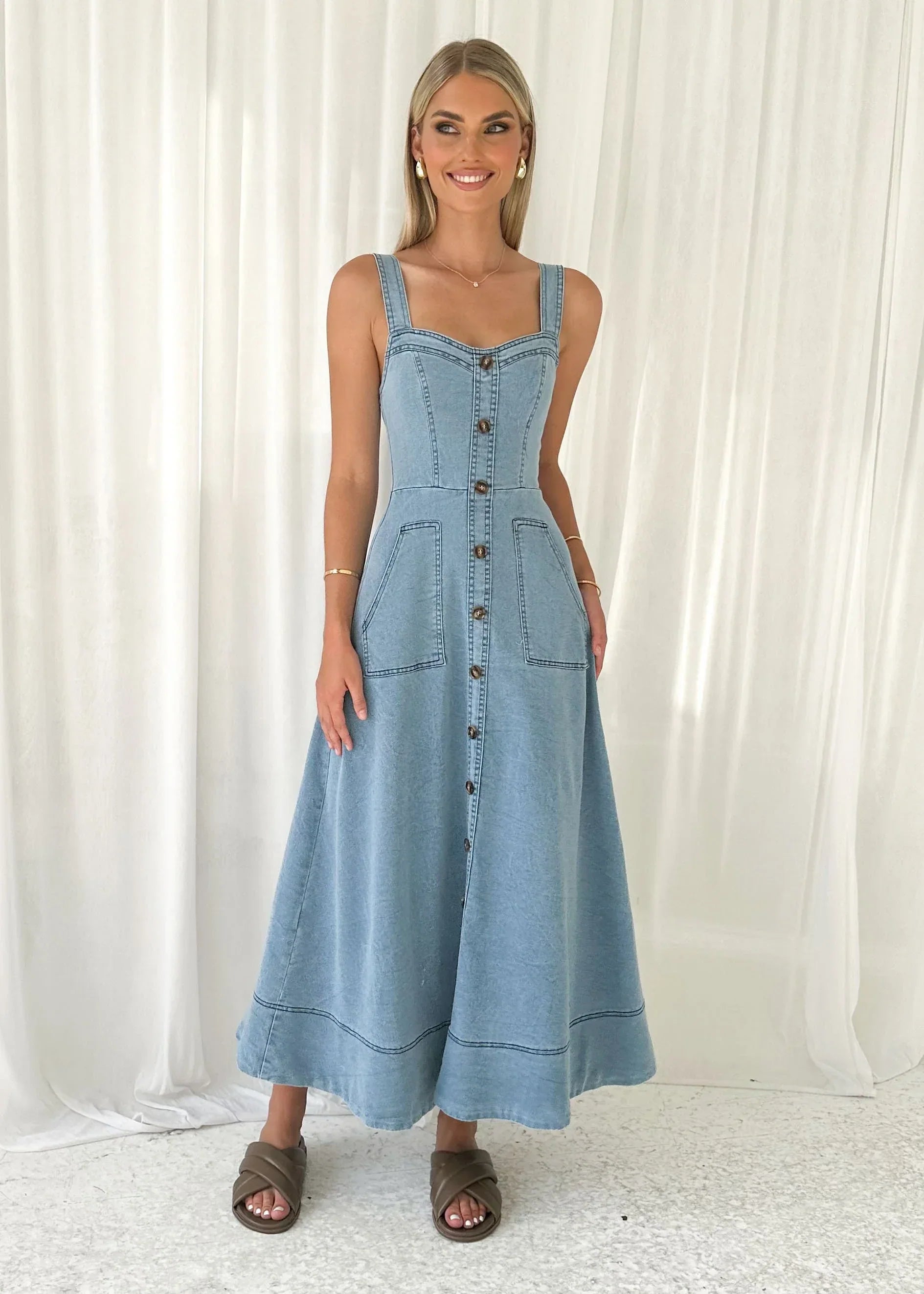 Heavenly Denim Midi Elbise