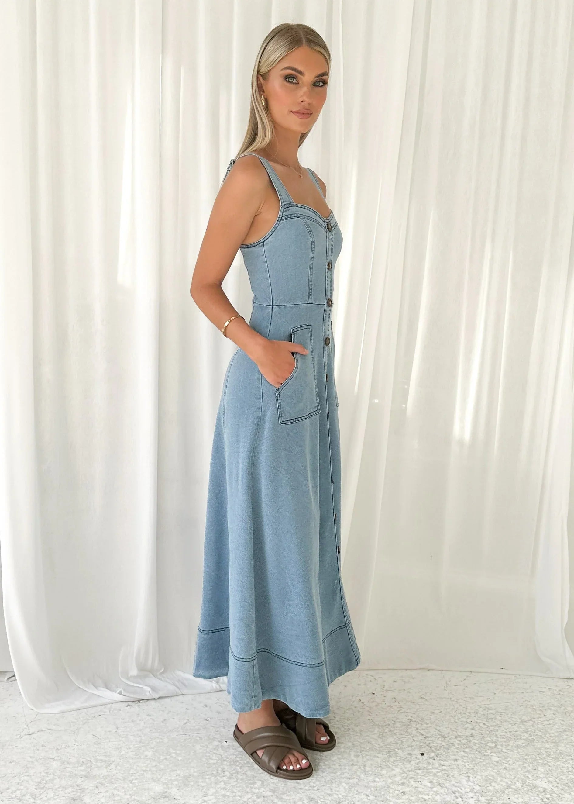 Heavenly Denim Midi Elbise