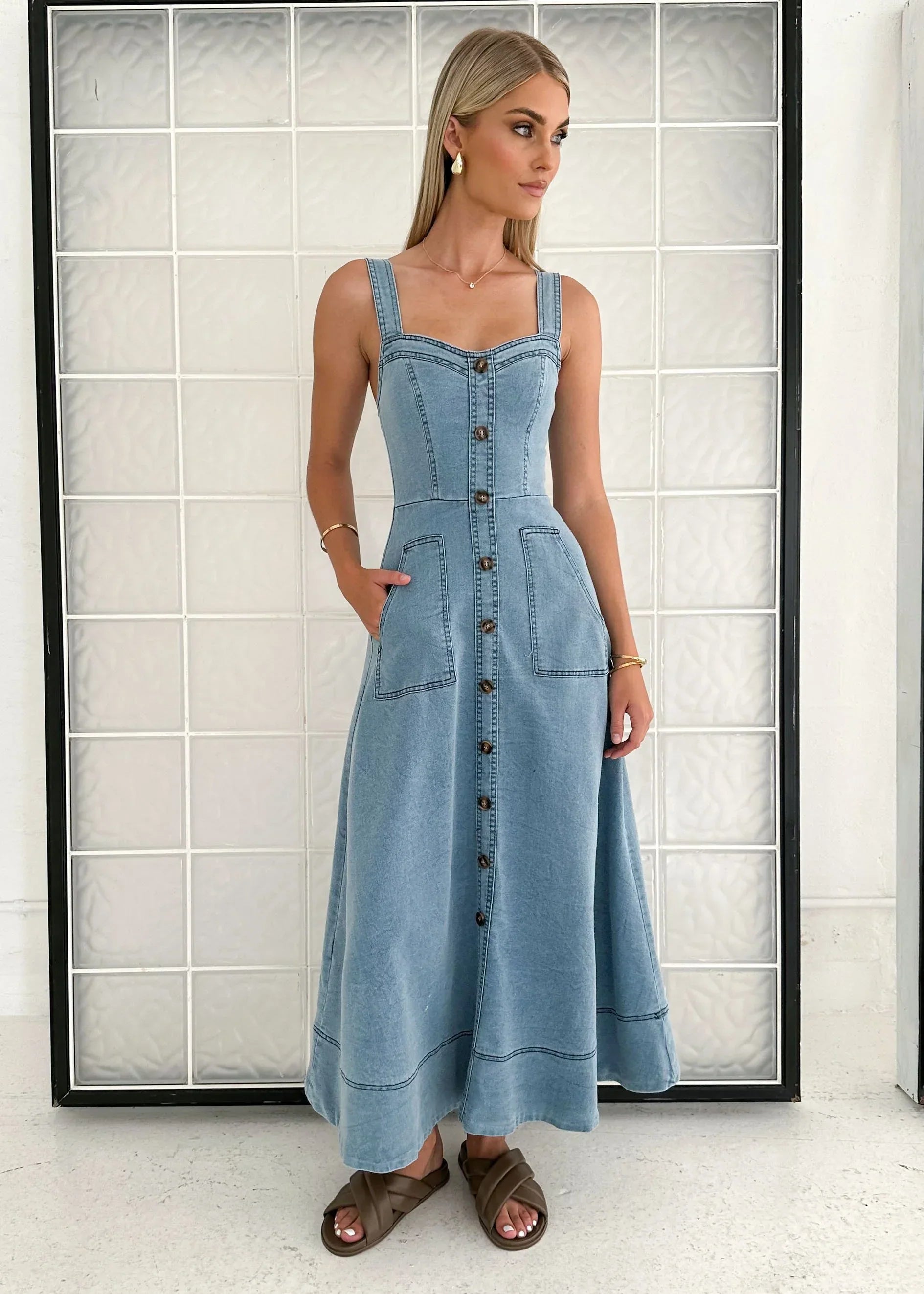 Heavenly Denim Midi Elbise
