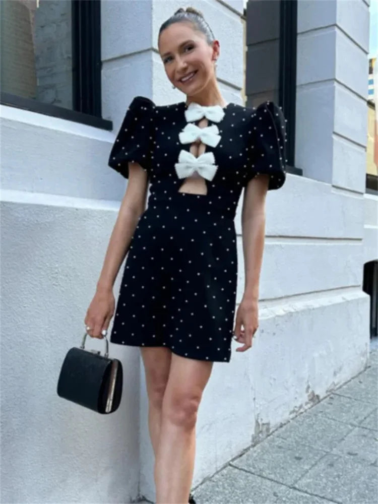 Karpuz Kol Puantiyeli Mini Elbise