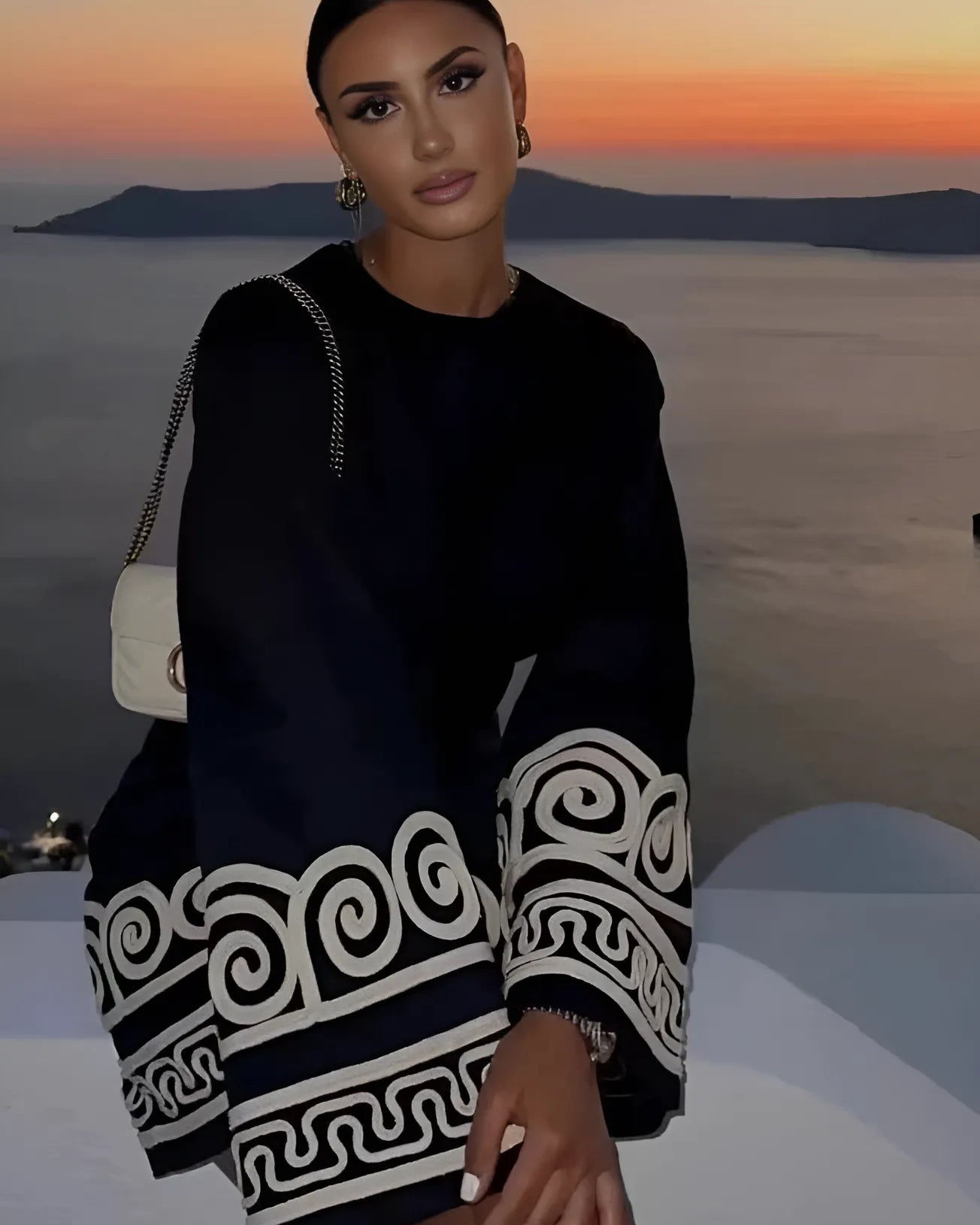 Khloe Uzun Kollu Etnik Desenli Mini Elbise