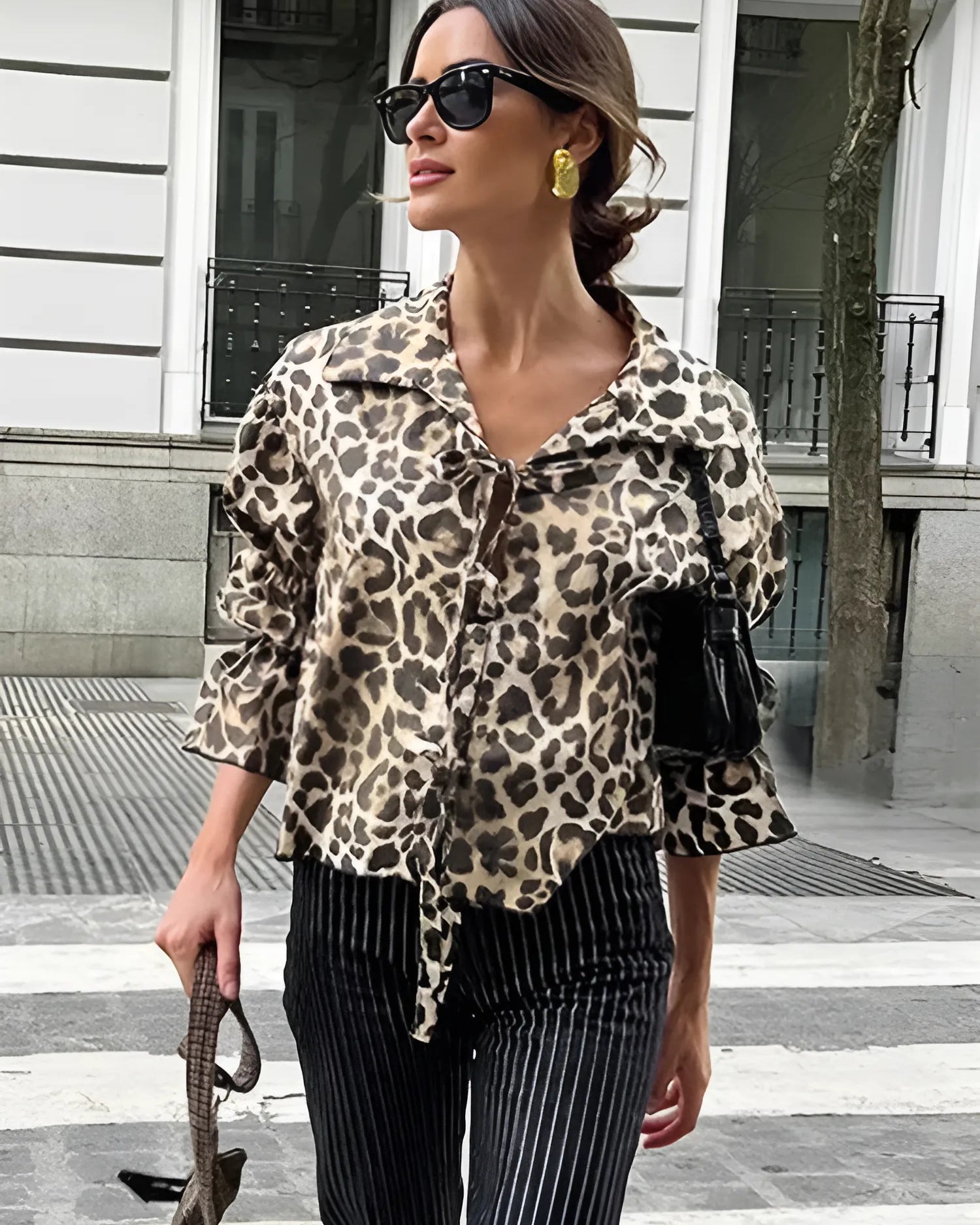 Leopar Desenli Bağlamalı Gömlek