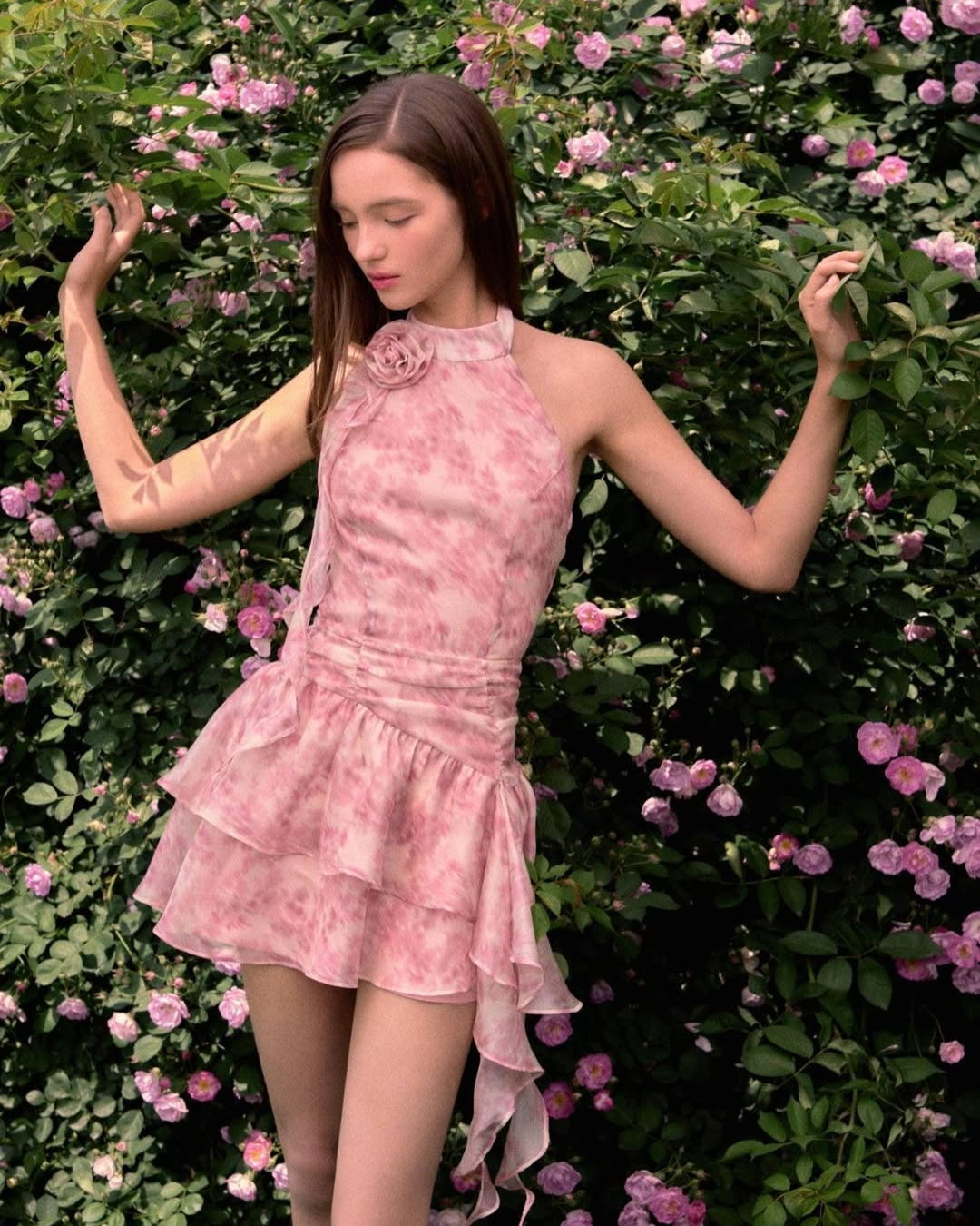 Floral Fırfırlı Mini Elbise