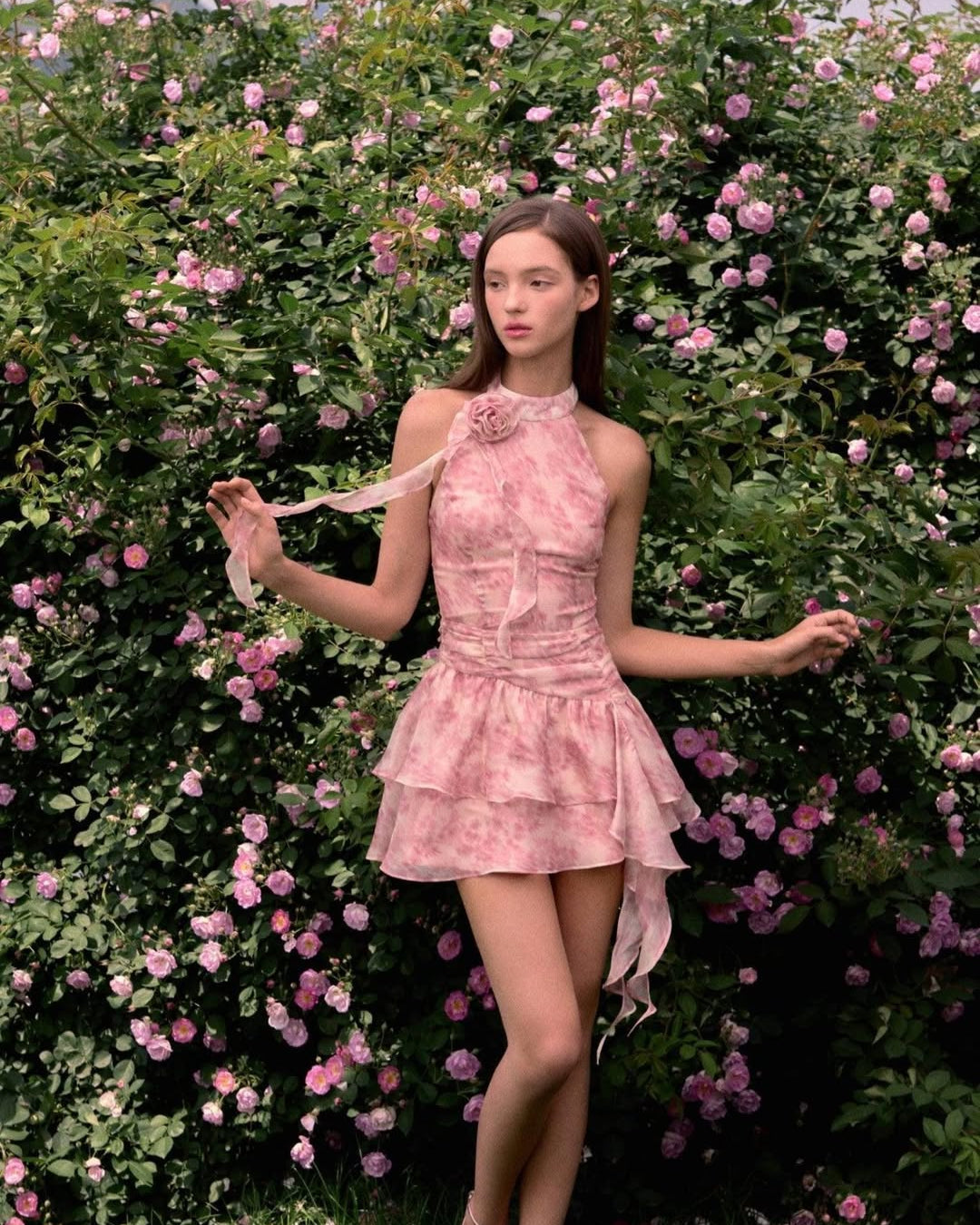 Floral Fırfırlı Mini Elbise