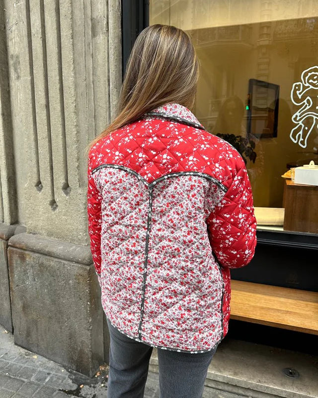 Floral Kontrast Dikişli Ceket