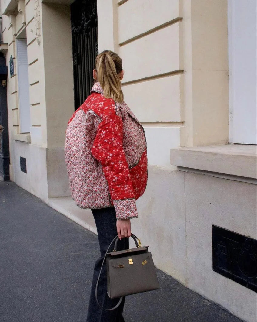 Floral Kontrast Dikişli Ceket