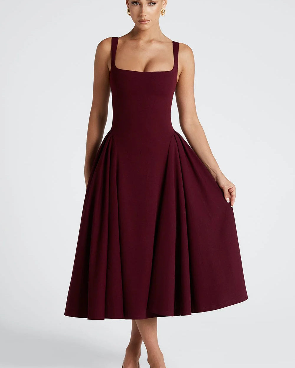Femme Bordo Midi Elbise