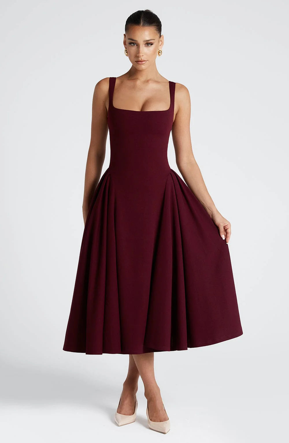 Femme Bordo Midi Elbise