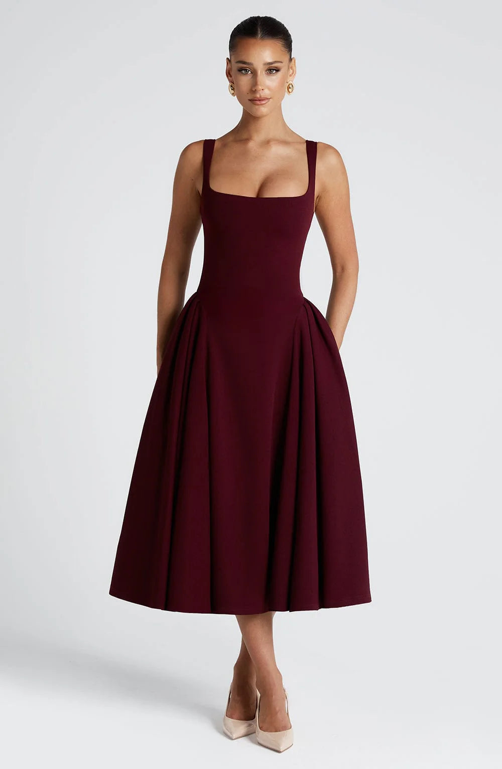 Femme Bordo Midi Elbise