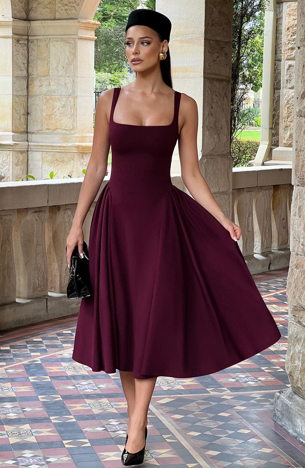 Femme Bordo Midi Elbise