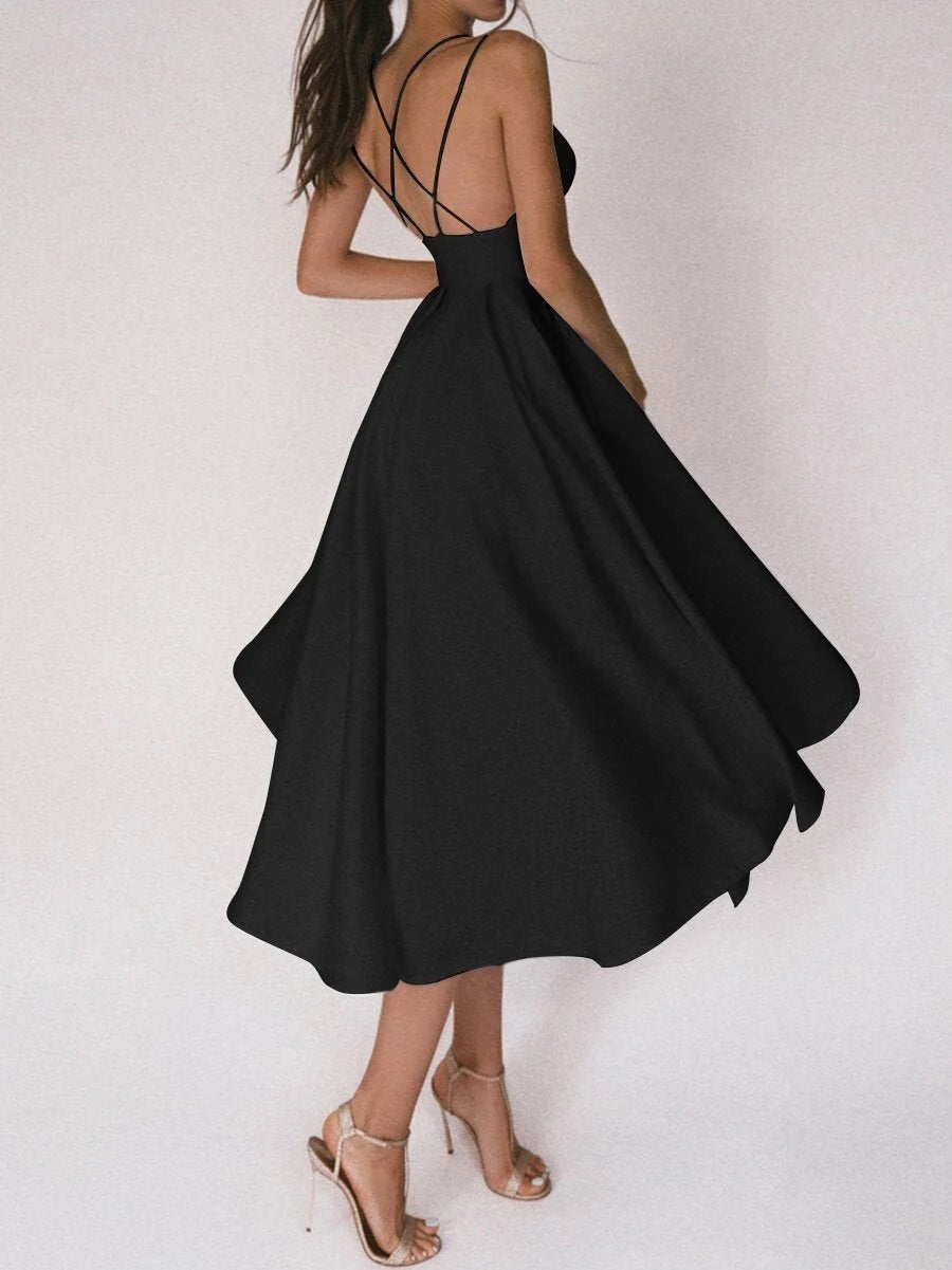 Zarif Halter V Yaka Midi Elbise