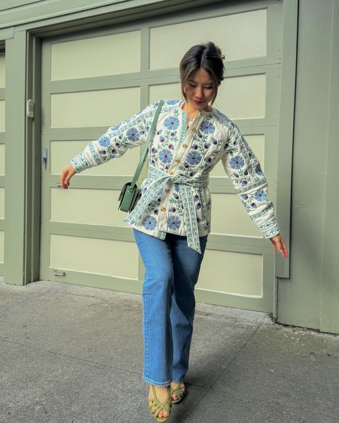 Blau Floral Dantel Detaylı Patchwork Ceket