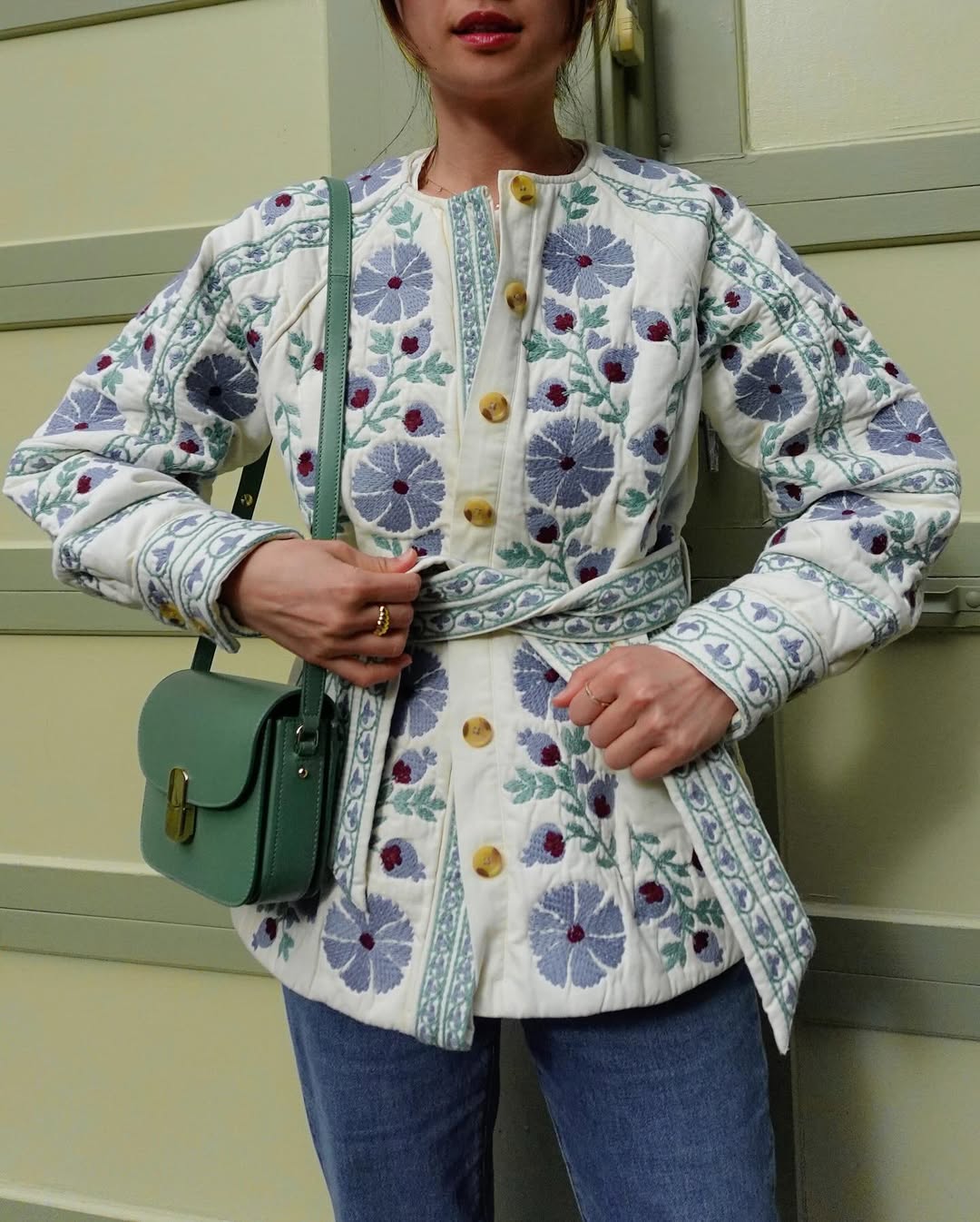Blau Floral Dantel Detaylı Patchwork Ceket
