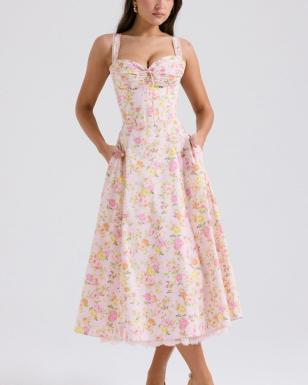 Roselyne Pastoral Midi Elbise