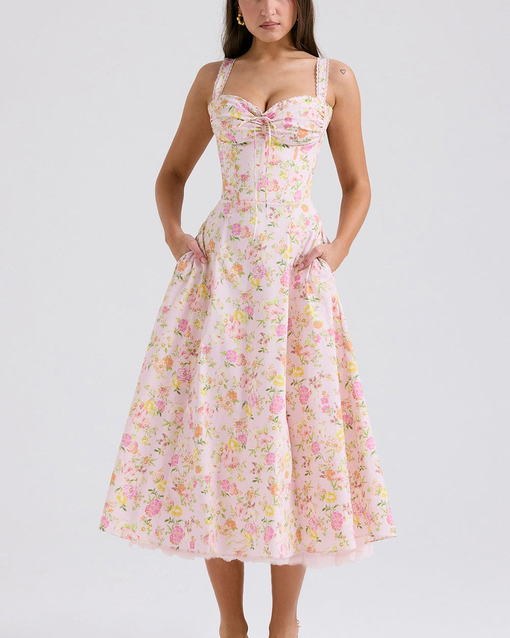 Roselyne Pastoral Midi Elbise